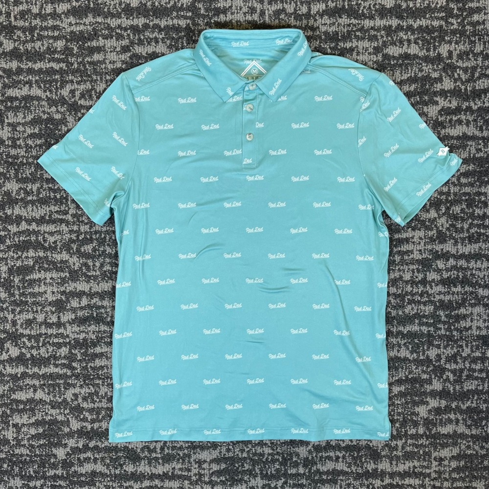 Burlebo Performance Polo Mens Size M Teal Rad Dad All Over Print Short Sleeve